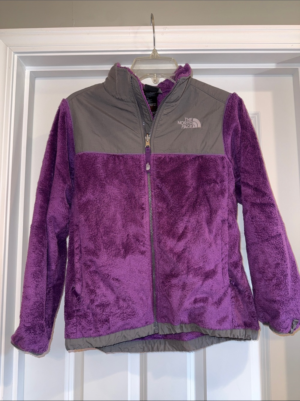 Girls North Face Purple and Gray Plush Full-Zip Jacket